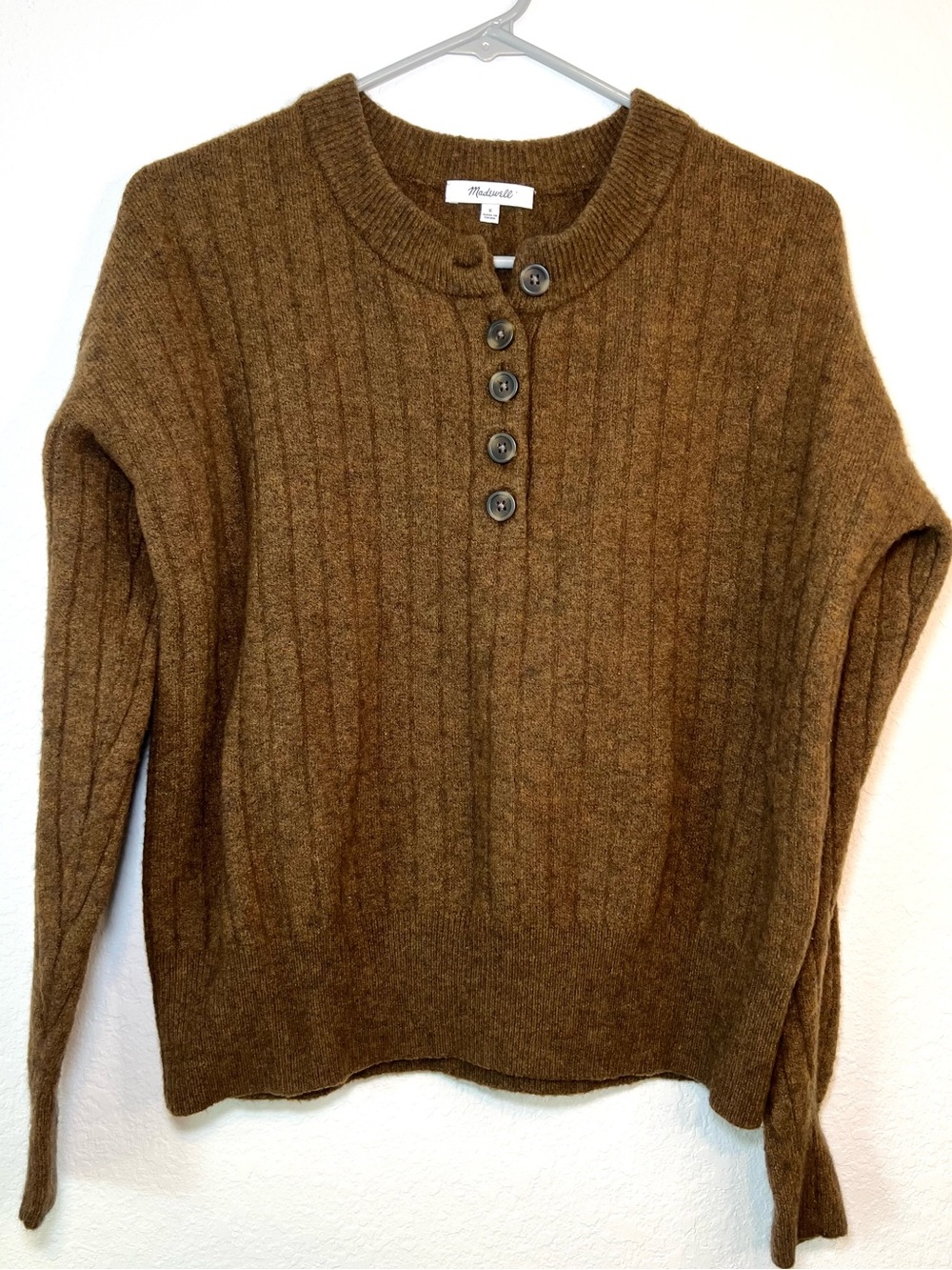 Madewell Wool Blend Knit Pullover Sweater Womenโs . Brown Sweater. Size S